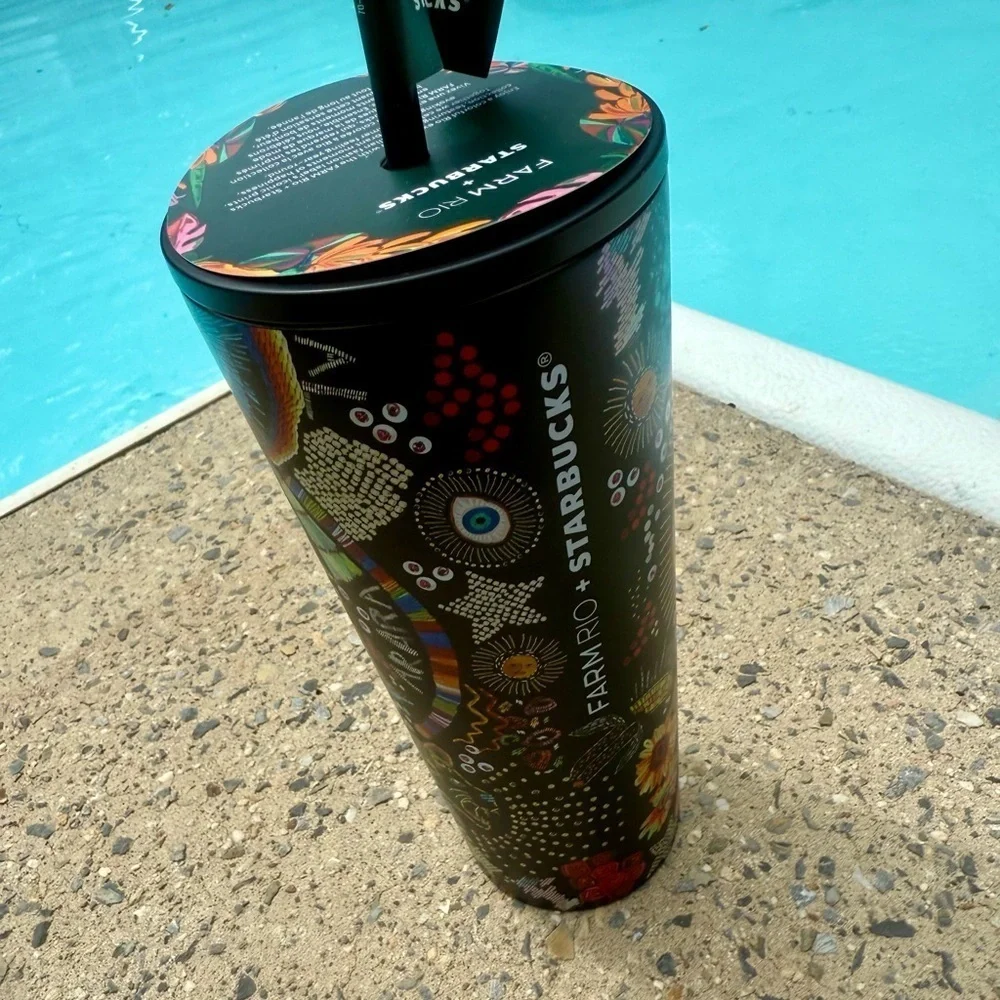 Starbucks x Farm Rio collab Borogodo Black and Multicolor 24oz cold cup  Tumbler